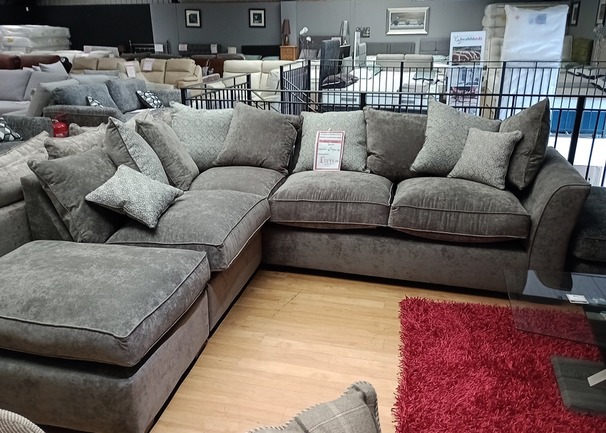 DORSET CORNER SUITE GREY FABRIC £1199 (SWANSEA SUPERSTORE)