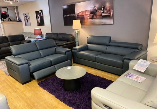 LAZIO 3 SEATER AND ELECTRIC RECLINER 2 SEATER BLUE £4499 (SWANSEA SUPERSTORE)