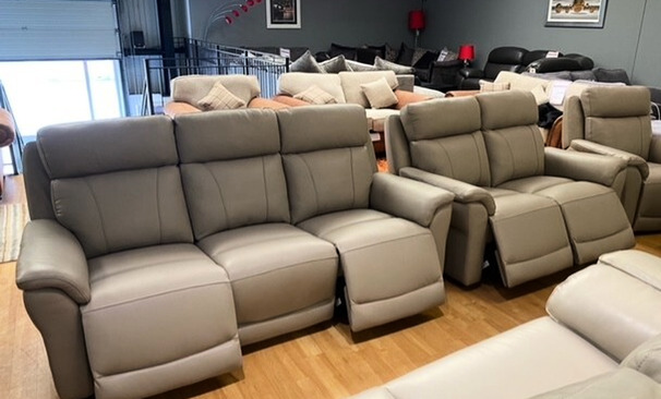 NEWCASTLE ELECTRIC RECLINER 3 SEATER AND 2 SEATER STONE £2399 (SWANSEA SUPERSTORE)