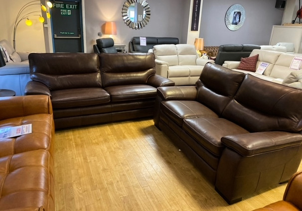 MELBOURNE 3 SEATER AND 2 SEATER BROWN £1799 (SWANSEA SUPERSTORE)