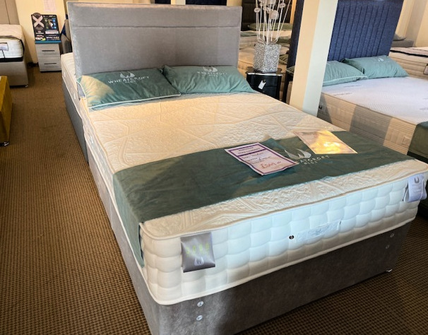 VERMONT 3000 DOUBLE MATTRESS- BASE AND HEADBOARD LIGHT GREY £549 (SWANSEA BED SUPERSTORE)