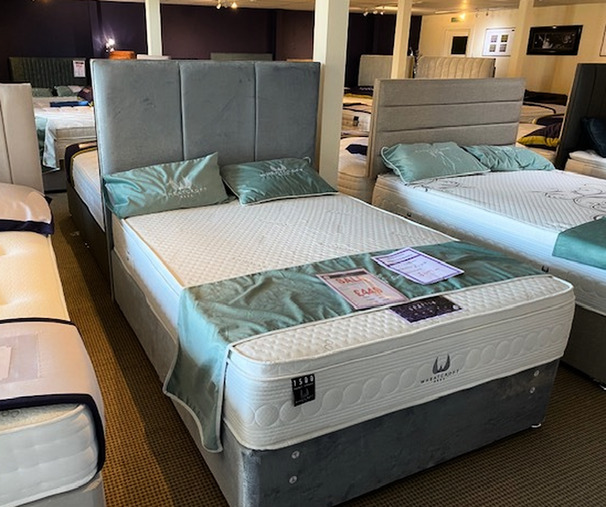 GRAFTON 1500 DOUBLE POCKET MATTRESS -DIVAN BASE AND HEADBOARD AQUA GREEN £499 (SWANSEA BED SUPERSTORE)