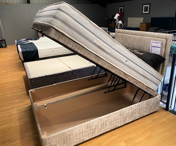 VERONA 1500 POCKET SPRUNG MATRESS -OTTOMAN BASE AND HEADBOARD GREY £799 (SWANSEA BED SUPERSTORE)