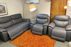 CANBERRA ELECTRIC RECLINER 3 SEATER AND 2 ELECTRIC RECLINER CHAIR DARK GREY £2499 (SWANSEA SUPERSTORE) - Click for more details