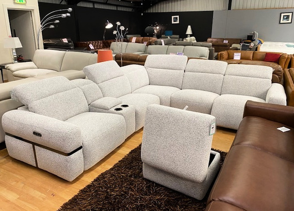 ANNECY EXTRA LARGE CORNER SUITE AND STOOL GREY £2999 (SWANSEA SUPERSTORE)