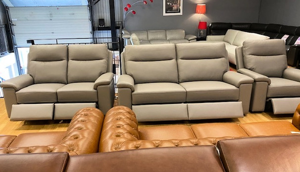 CORVARA ELECTIC RECLINER 3 SEATER, 2 SEATER AND CHAIR TAUPE £1999 (SWANSEA SUPESTORE)