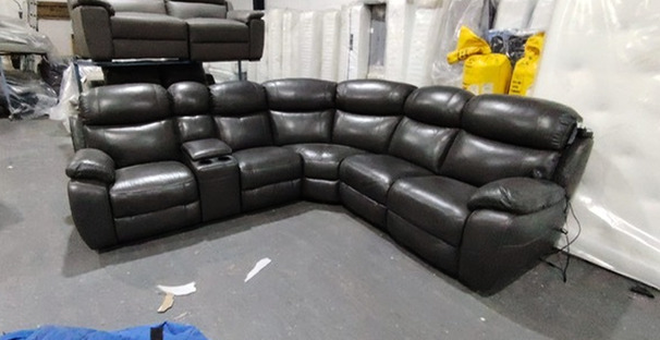BARCELONA DOUBLE ELECTRIC RECLINER CORNER SUITE WITH DRINKS HOLDER DARK GREY £1999 (SWANSEA SUPERSTORE)