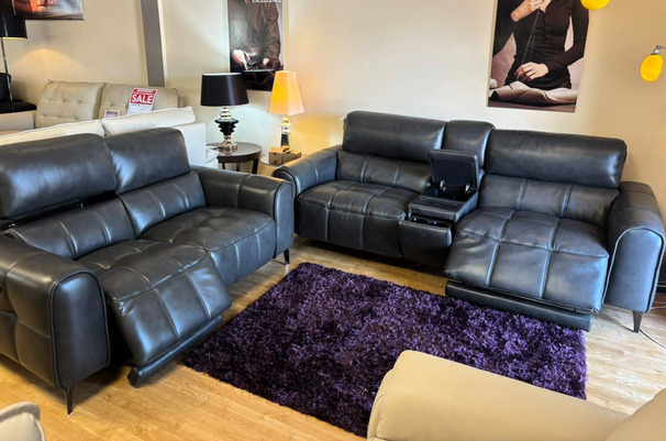 DIJON ELECTRIC RECLINER 3 SEATER AND 2 SEATER DARK WITH CONSOLE GREY £3999 (SWANSEA SUPERSTORE)
