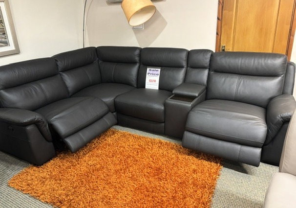 RENNES 2 DOUBLE ELECTRIC RECLINER CORNER SUITE WITH CONSOLE  DARK GREY £2499 (SWANSEA SUPERSTORE)