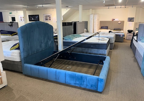 LUXURY LORA OTTOMAN DOUBLE STORAGE BED BLUE £599 ( SWANSEA BED SUPERSTORE)