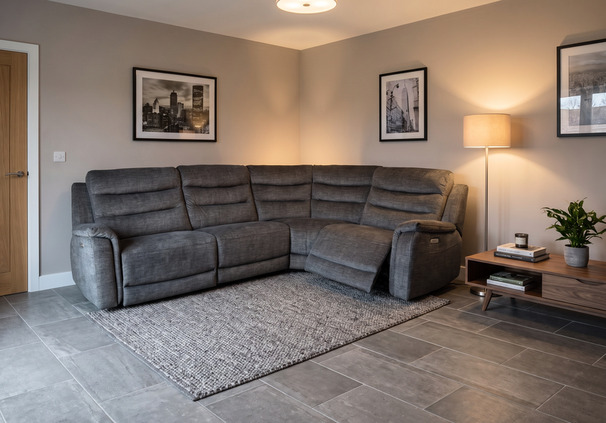 LONDON 4 SEAT ELECTRIC RECLINER CORNER SUITE DARK GREY £799 (SWANSEA SUPERSTORE)