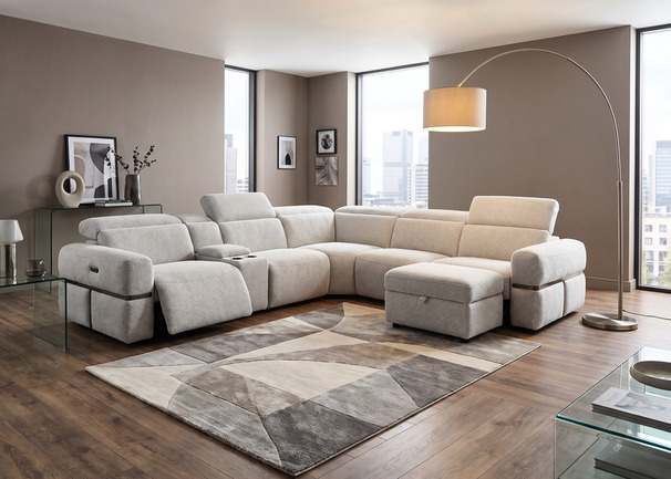 ANNECY EXTRA LARGE CORNER SUITE AND STOOL GREY £2499 (SWANSEA SUPERSTORE)