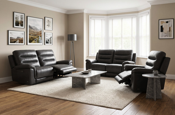 WELLINGTON ELECTRIC RECLINER 3 SEATER,  2 SEATER DARK  AND CHAIR DARK GREY £1999 (SWANSEA SUPERSTORE)